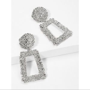 Vintage Style Silver Textured Rectangle Earrings